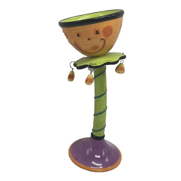 S c f Other - Whimsical Ceramic Jack O Lantern Crooked Tea Light Wine Glass Cup Marked Scf